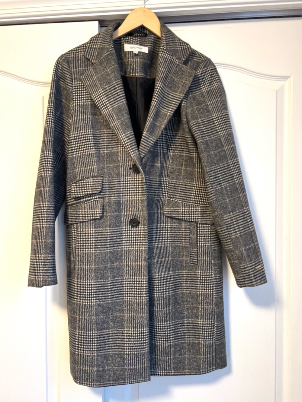 Nine West Gray Plaid Pea Coat